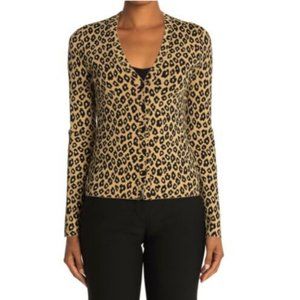 Theory Cardigan Glossed Leopard Sweater Jacket XS